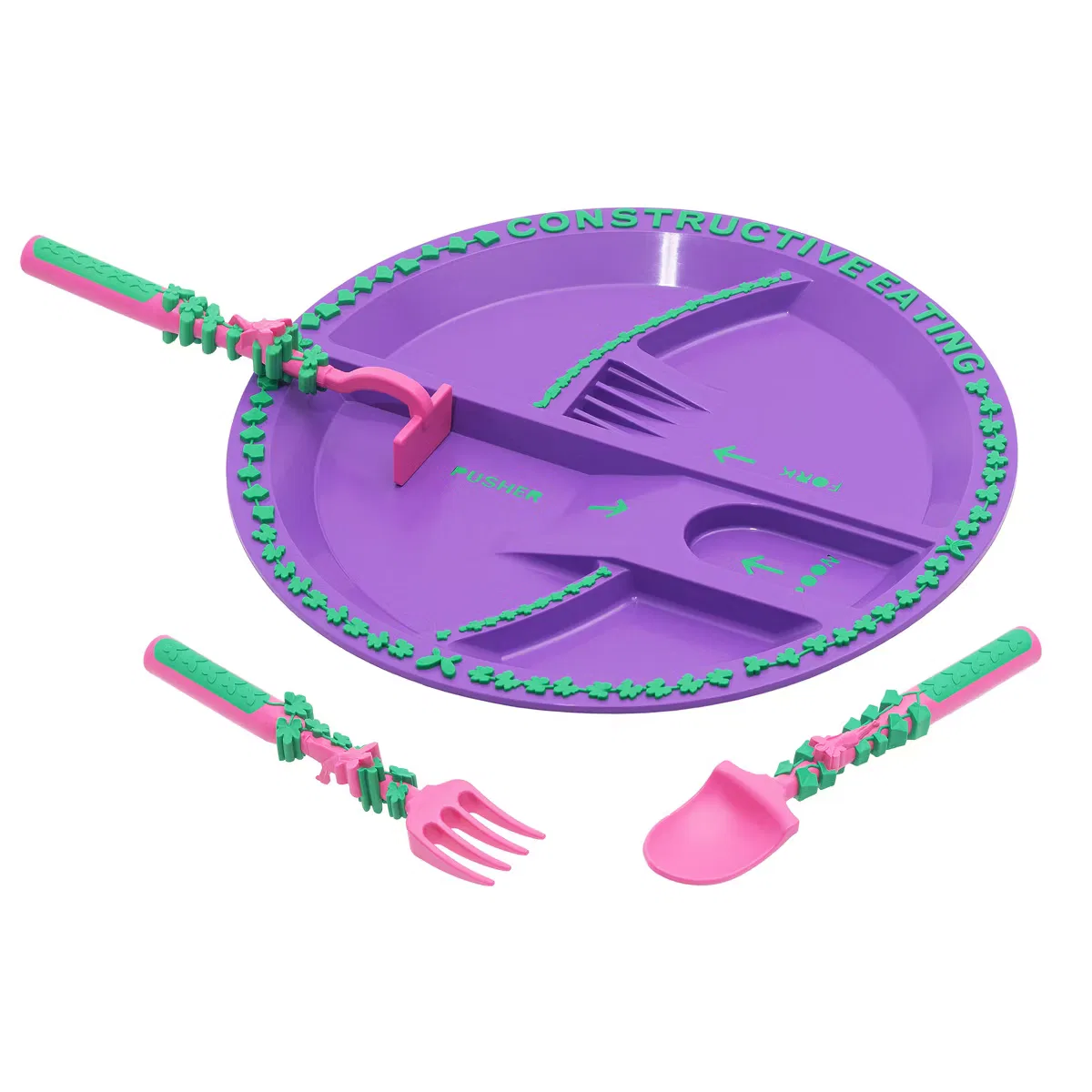 Детский набор посуды с приборами и тарелкой с секциями Garden Fairy Constructive Eating, Purple