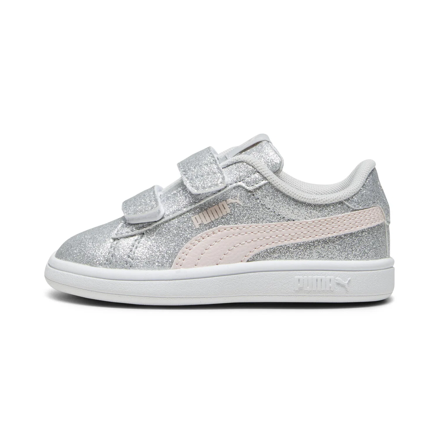 Детские кроссовки для девочек с блестками Smash 3.0 Glitz Glam Puma, Grau / Rosa — фото 3