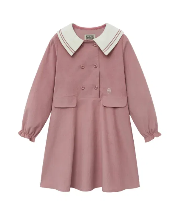 Детский комбинезон из велюра с воротником-стойкой, Enfant w velvet sailor one piece, Marithé Kids, розовый