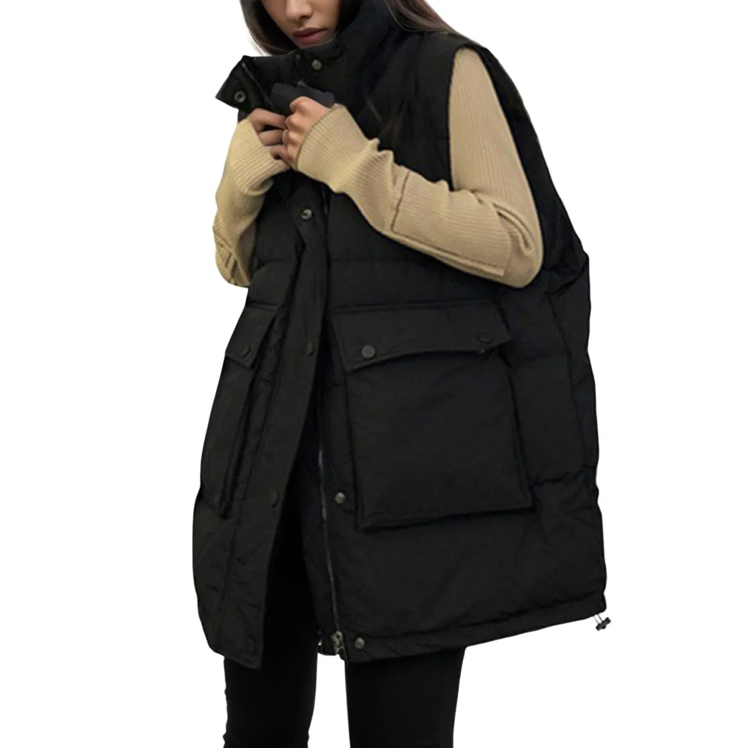 Женский утепленный жилет без рукавов с карманами Compatible with Moto, Black