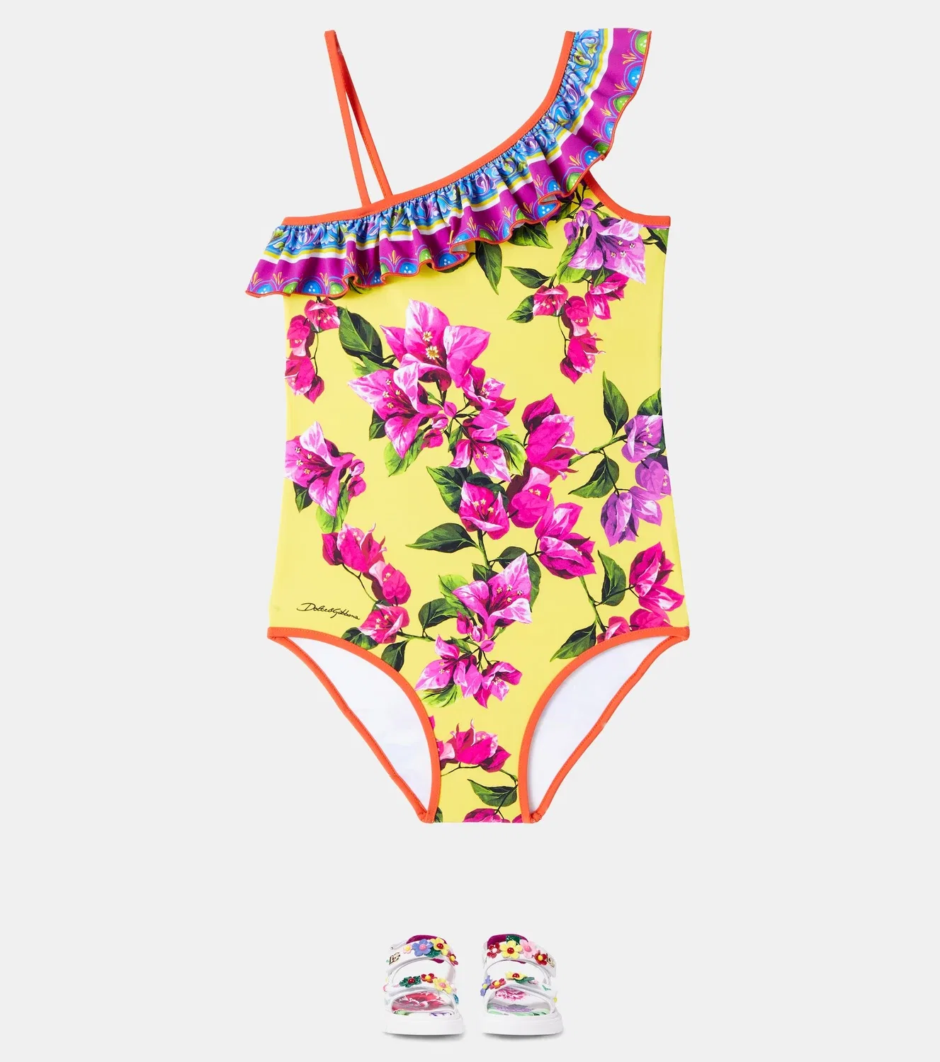Раздельный купальник с цветочным принтом Taormina Dolce&Gabbana Kids, желтый — фото 2