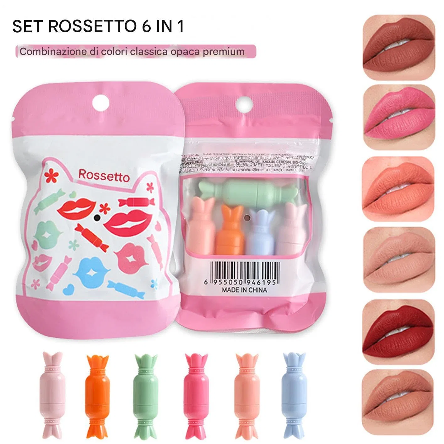 Generisch Набор из 6 бархатистых помад Lipstick Pills с высокой пигментацией — фото 4