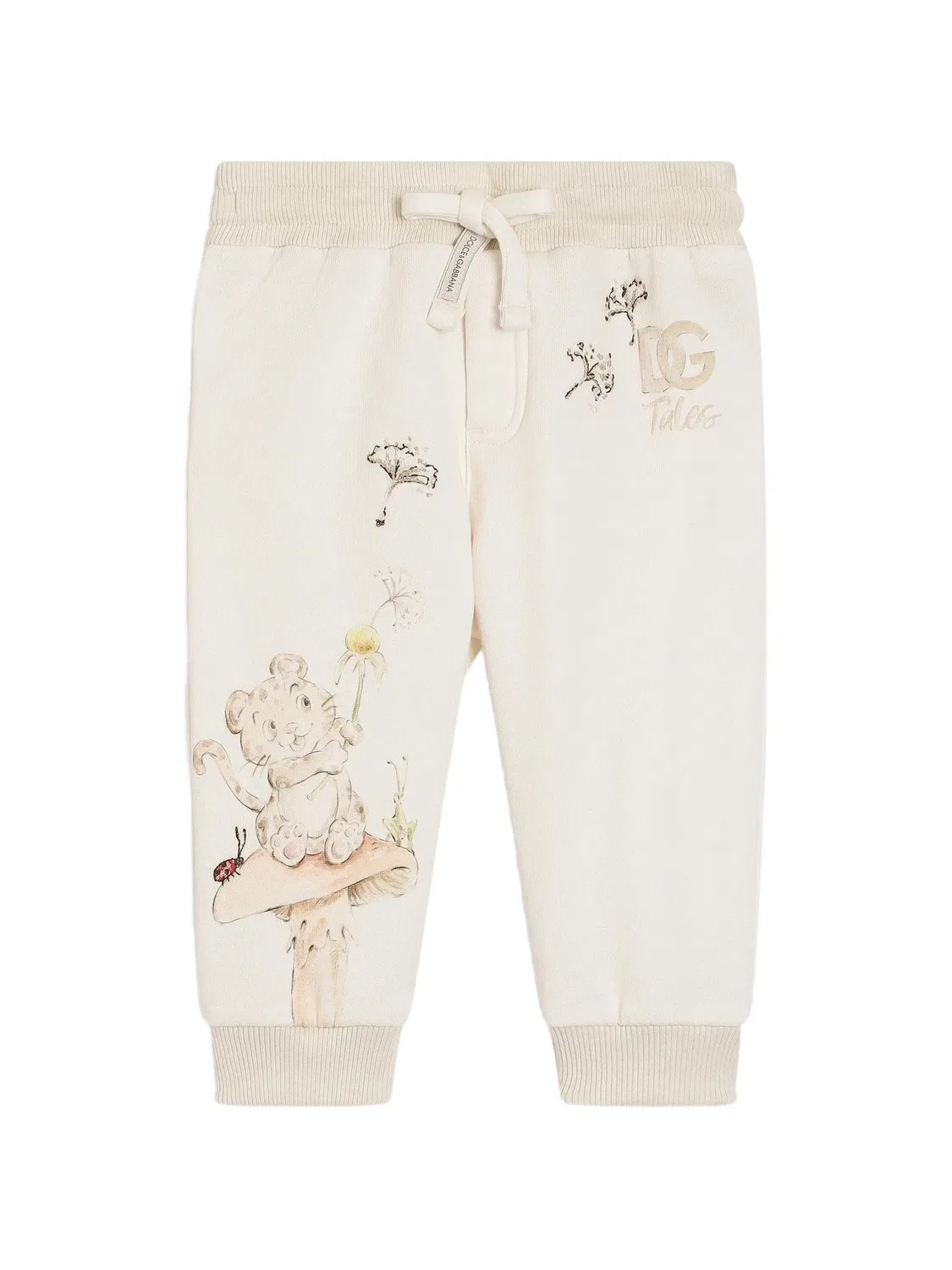Флисовые брюки с вышивкой Dolce & Gabbana Kids, нейтральные цвета