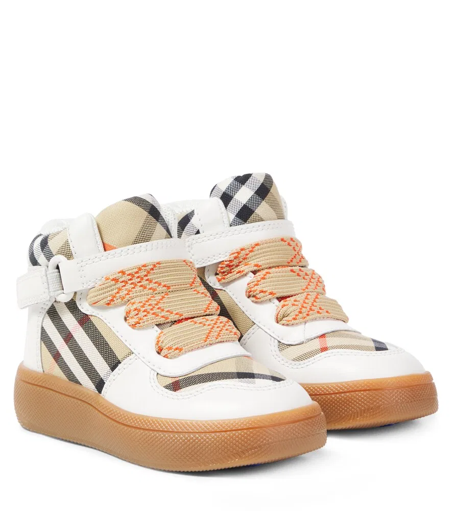 Кроссовки Burberry в клетку из кожи и парусины Burberry Kids, мультиколор