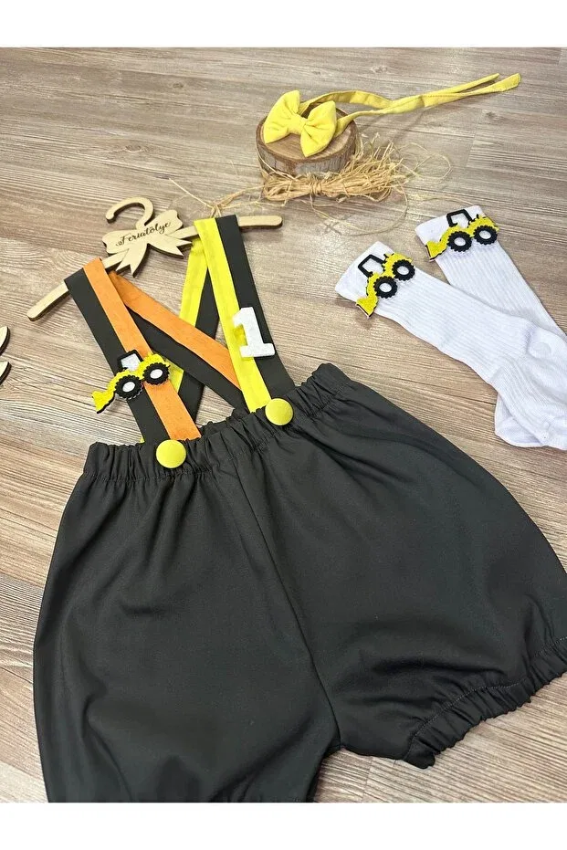 Детский комбинезон для мальчиков с принтом Smoke Colored Business Machine Concept Salopet And Bow Tie Socks Set Feriatolye, Anthracite