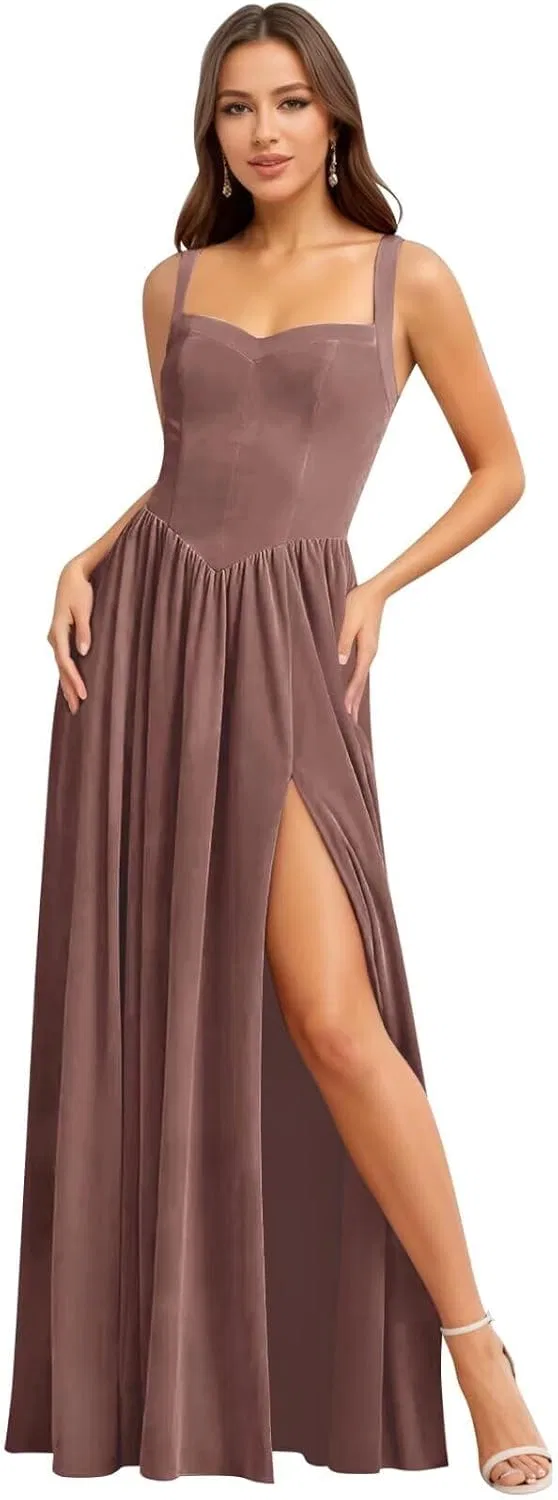 Женское вельветовое платье для подружки невесты с разрезом YH141, Dusty Rose