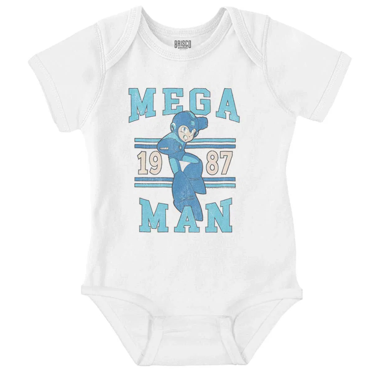 Детский боди-комбинезон с принтом Mega Man Video Game College Varsity Brisco Brands, White