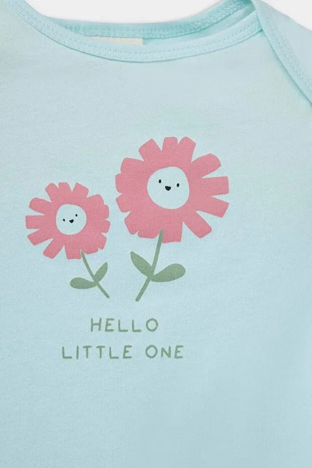 Детский комбинезон для девочек хлопковый с принтом Floral combed cotton 2-piece short sleeve romper baby girl newborn e4026a525hs Defacto, White-Wt47 — фото 4