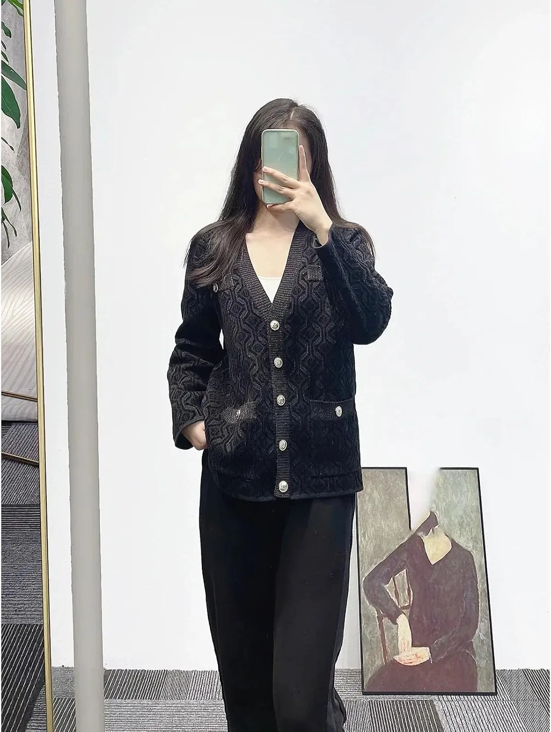 Женский кардиган Vintage с V-образным вырезом, с длинным рукавом, Cardigan — фото 2