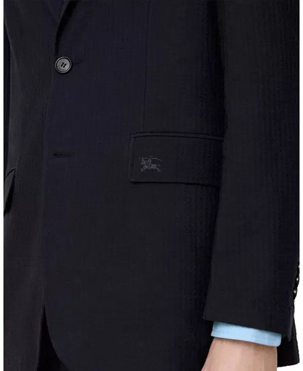 Мужской блейзер из сэракера с хлопком и льном Seersucker cotton linen tailored jacket Burberry, темно-синий — фото 3