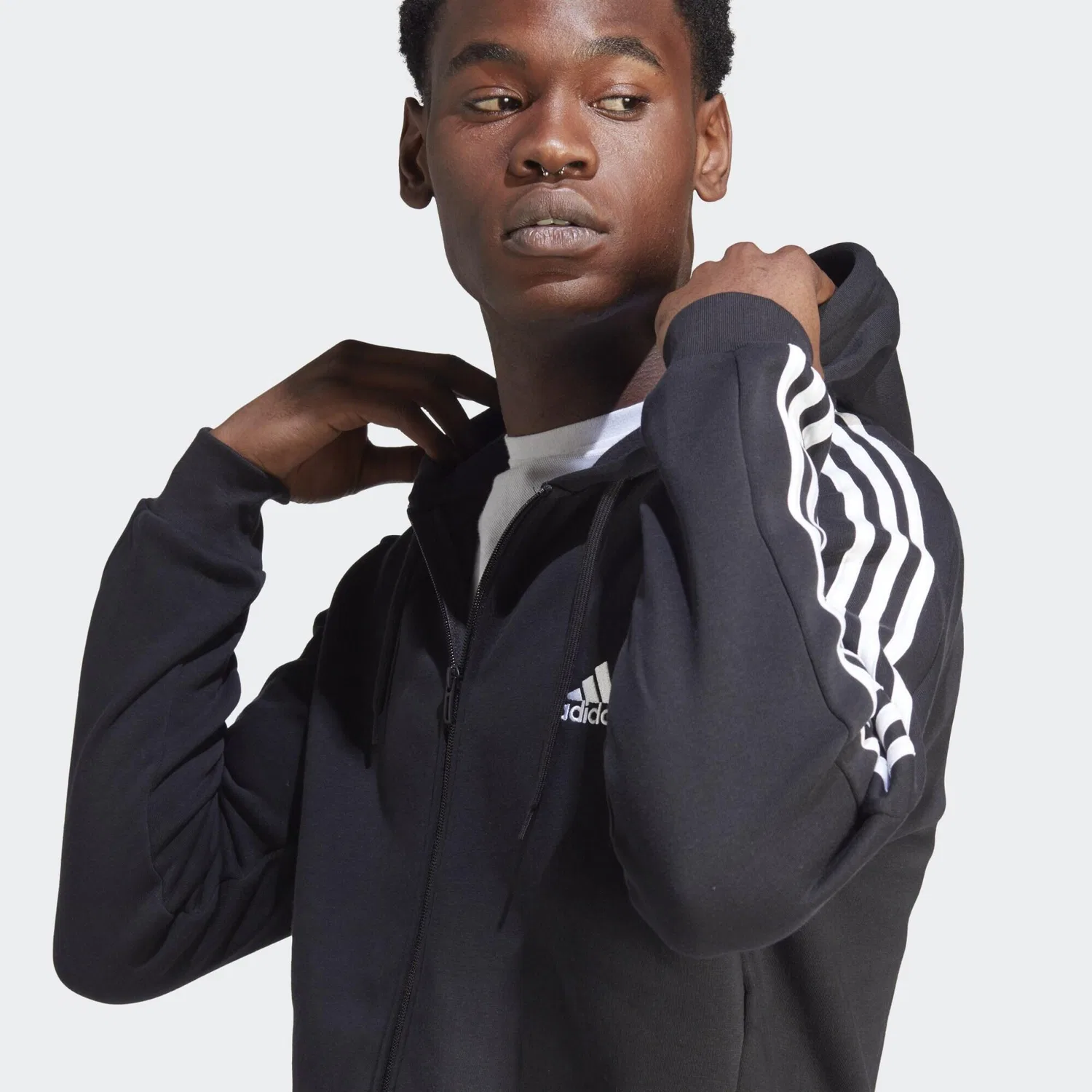 Мужское худи с длинным рукавом Essentials 3-Streifen Adidas, Schwarz — фото 4