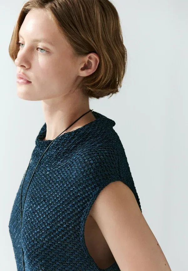 Топ из хлопка Massimo Dutti, синий — фото 3