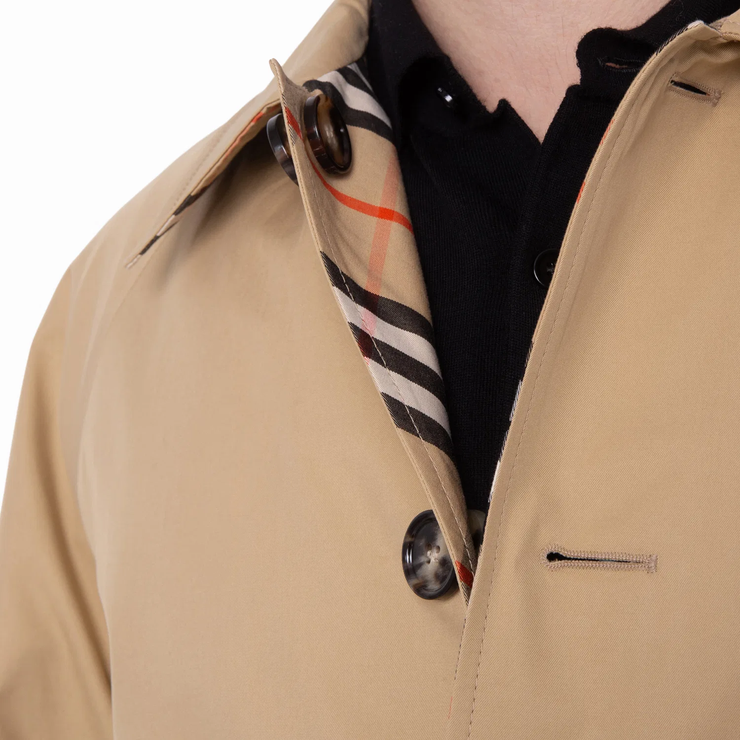 Пальто-кармен из габардина с рагланом, модель Check Reversible Gabardine Car Coat Burberry, Flax — фото 3