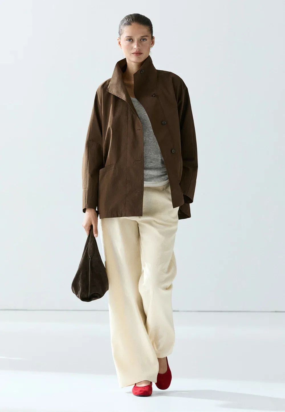 Куртка-Накидка с воротником - летняя куртка Massimo Dutti, Dark Brown — фото 2