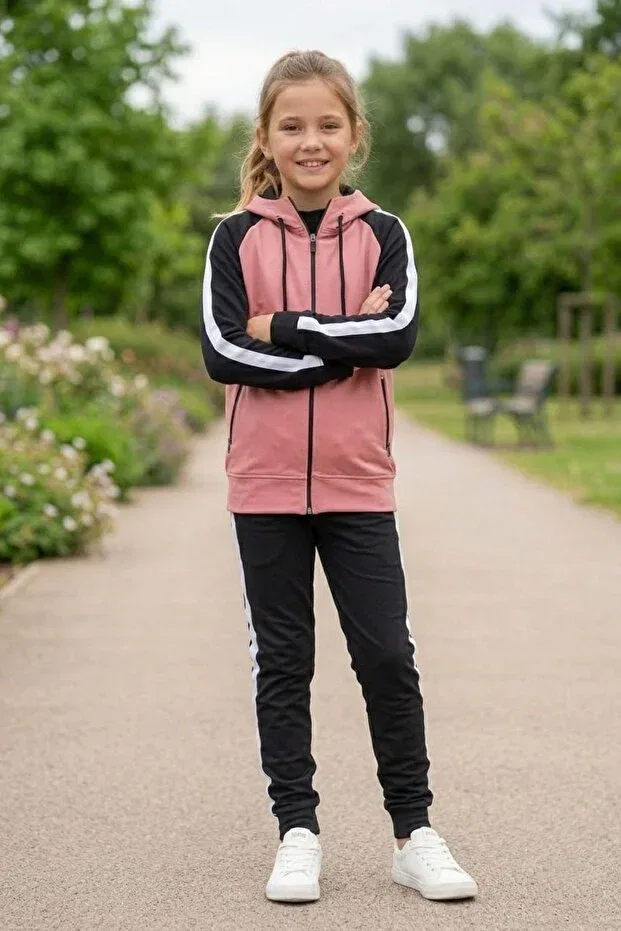 Детский спортивный костюм для девочек с капюшоном в полоску Zaziko Kids, Pink