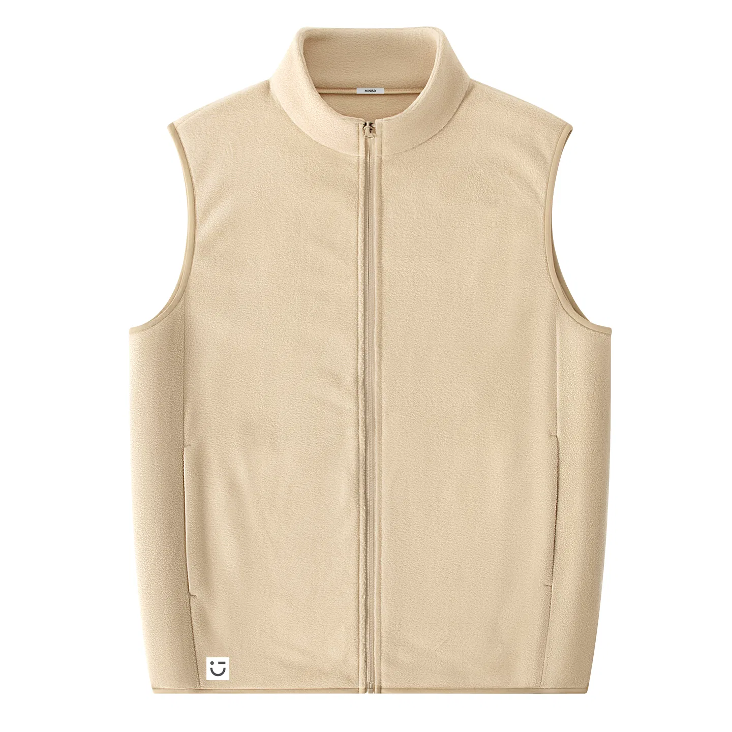 Детский жилет на молнии с начесом MINISO, Thermal Polar Fleece Light Beige M45 Ink Gray Smiley Face Lower Right B Logo