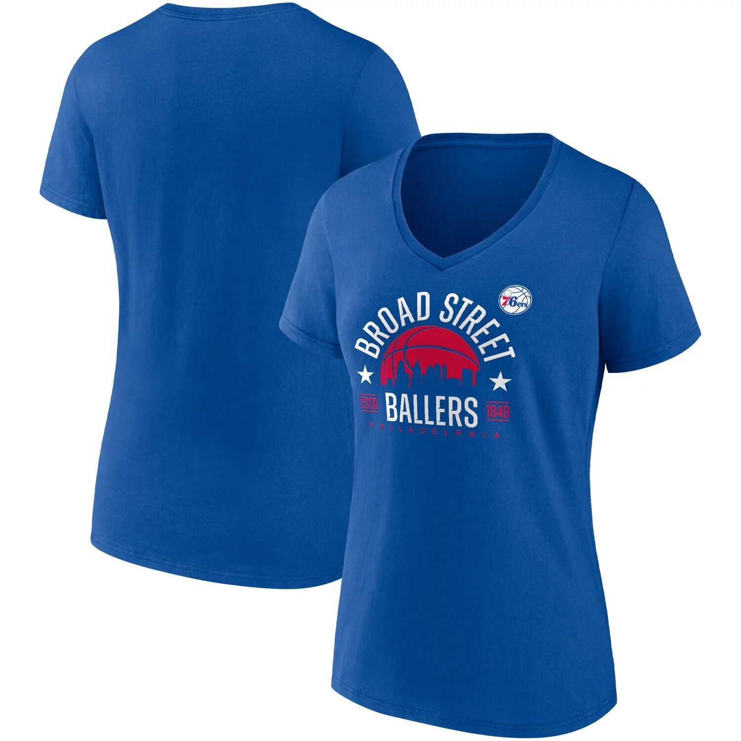 

Женская фирменная футболка Royal Philadelphia 76ers Hometown Collection Broad Street Ballers с v-образным вырезом Fanatics