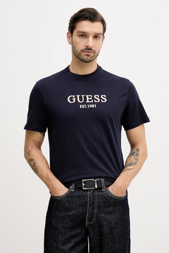 

Хлопковая футболка Guess, темно-синий