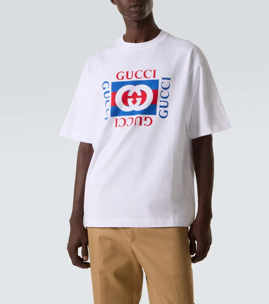 Футболка из хлопкового трикотажа с переплетенными буквами G Gucci, белый — фото 3