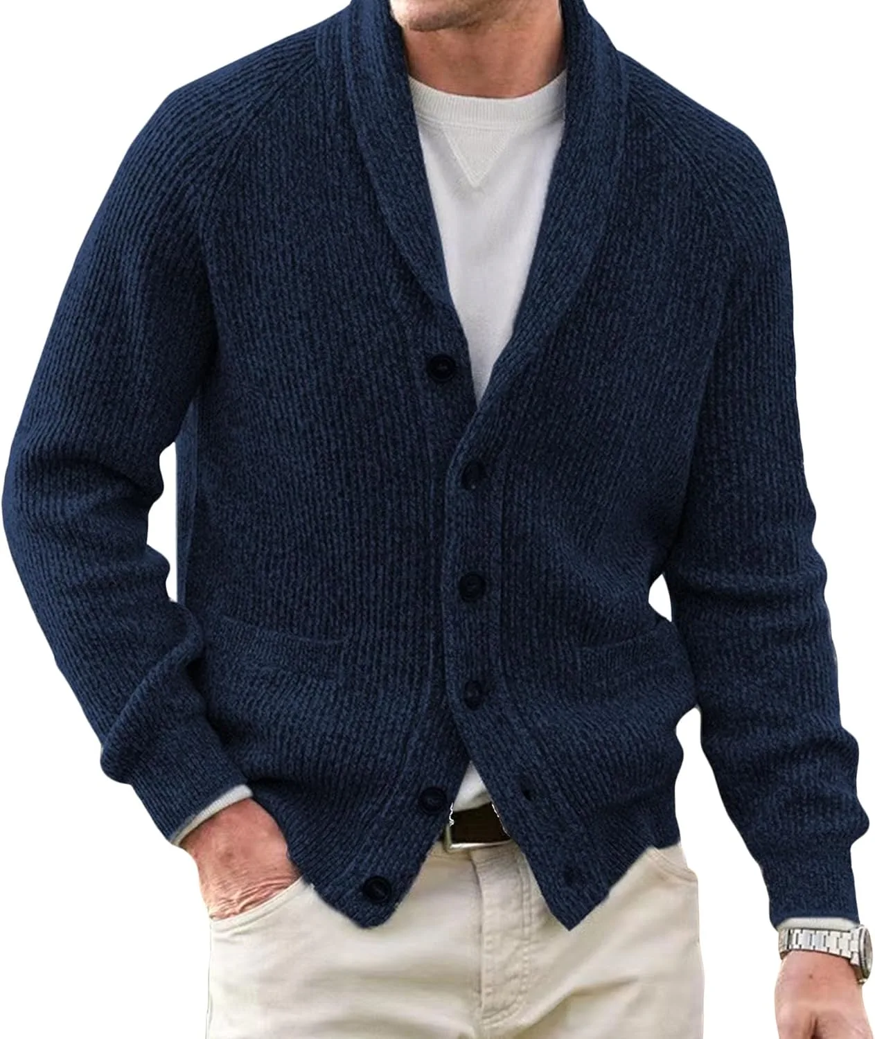 

Мужской кардиган с воротником шаль и карманами