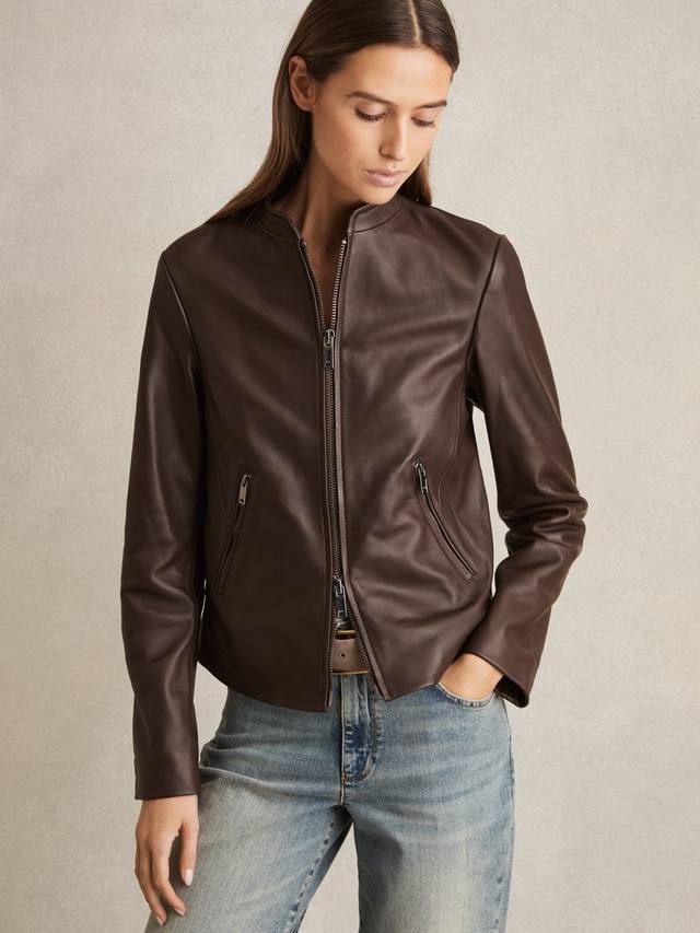 

Байкерская кожаная куртка элли Reiss, цвет Chocolate Brown