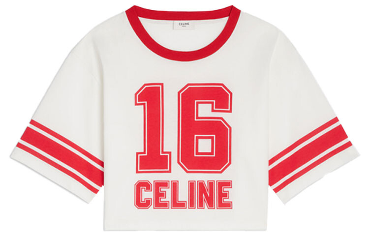 

FW22 Женская укороченная футболка 16 из хлопкового трикотажа белого цвета Celine