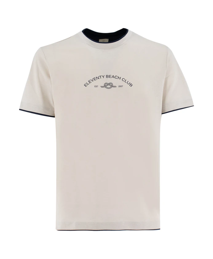 

Хлопковая футболка с контрастным рисунком и мотивом на передней части. Eleventy, бежевый