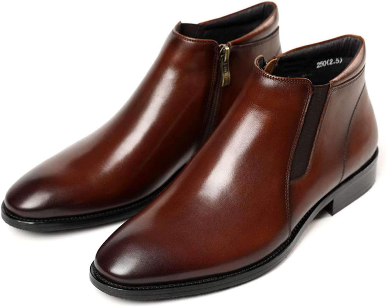

Мужские повседневные кожаные ботинки Santimon Mens Ziper, формальные ботинки Челси, без застежки, черные и коричневые
