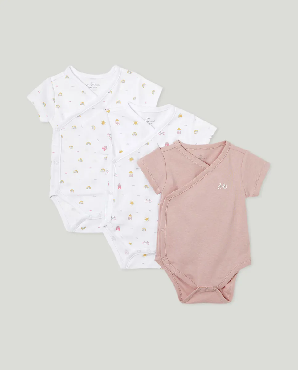 

Набор из трех детских боди с короткими рукавами Cotton Juice, цвет Rosa