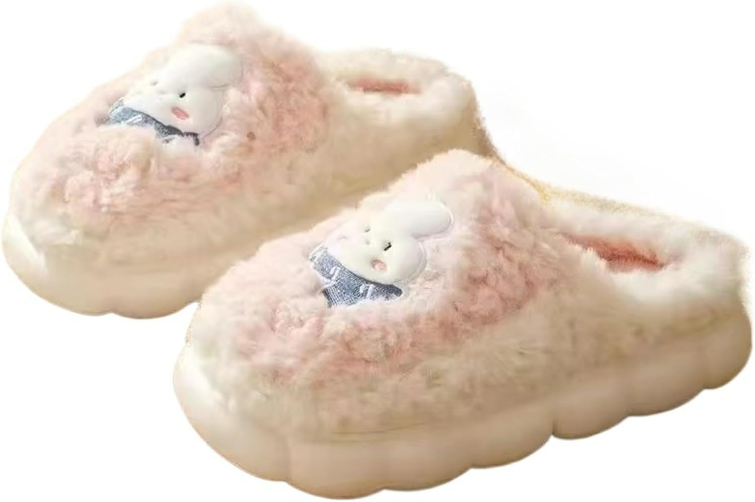 

Домашние тапочки в виде зайчика для женщин и мужчин, милые забавные кавайные, мягкие, пушистые, теплые, для дома и улицы, с нескользящей подошвой Elirar, розовый