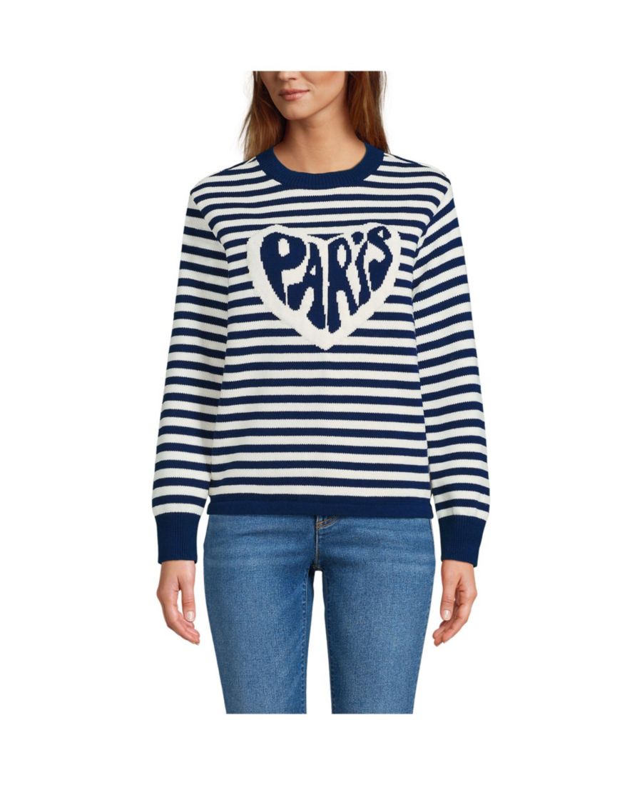 

Женский жаккардовый свитер Drifter с круглым вырезом Lands' End, Paris heart