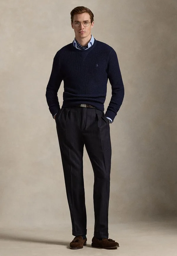 Вафельный шерстяно-хлопковый свитер-джемпер Polo Ralph Lauren, Hunter Navy — фото 2