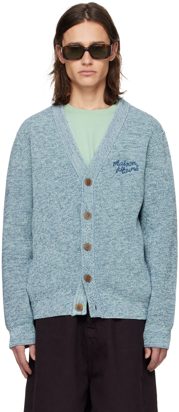 

Синий кардиган с надписью «Рукописный» Maison Kitsune