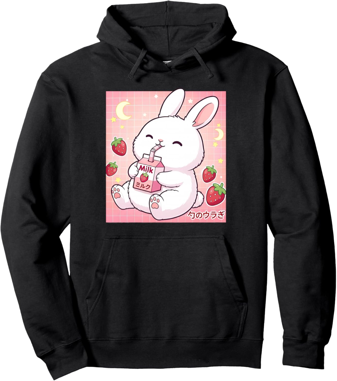 

Милый кролик, клубничное молоко, кавайная японская толстовка с рисунком Strawberry Milk Kawaii Bunny Japanese Anime, черный