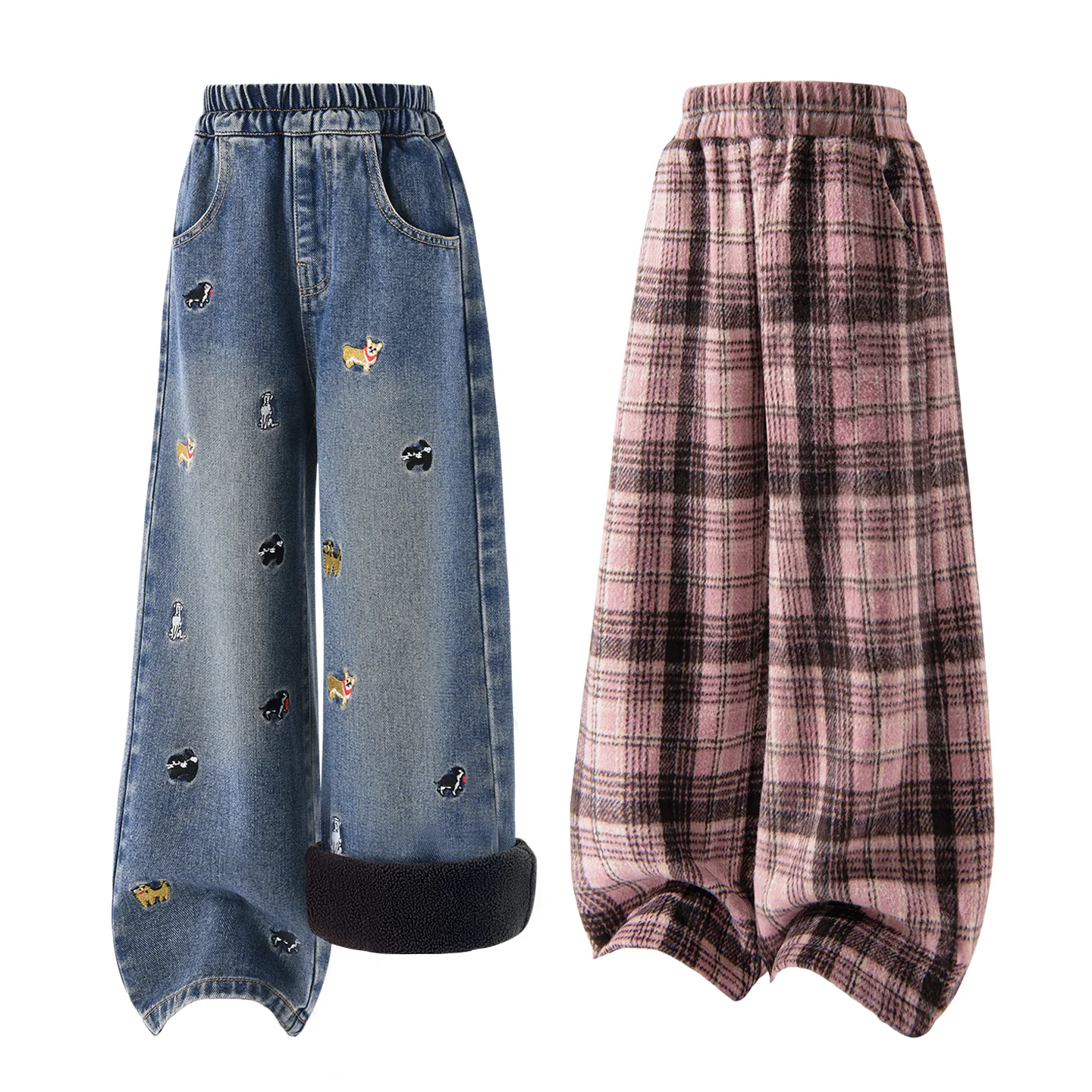 Детская повседневная спортивная толстовка Disney, [Thickened and Fleece-Lined]Solid Color Denim Blue+Solid Color Pink Plaid