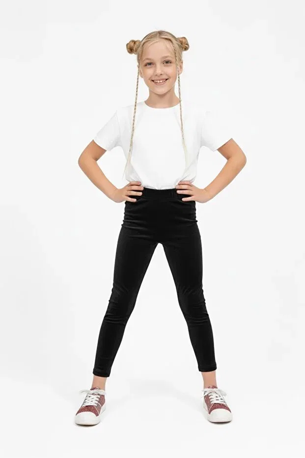Детские леггинсы для девочек текстурированные Shiny Textured Velvet Tights with Fleece Inside Perendi, Черный — фото 4