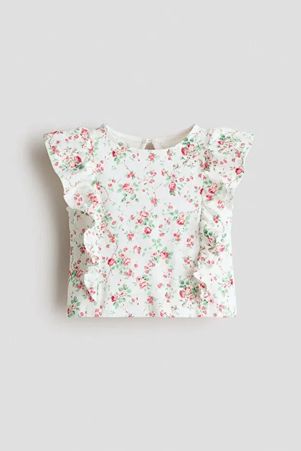 Детская футболка для девочек с принтом H&M, White/Roses — фото 4