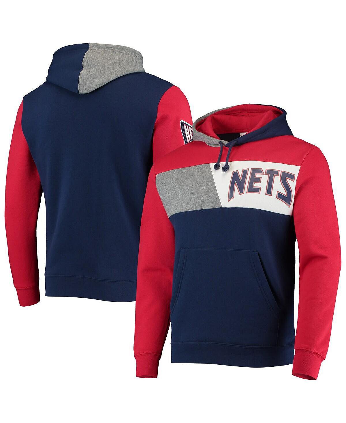 

Мужская темно-синяя толстовка с капюшоном new jersey nets hardwood classics colorblock pullover Mitchell & Ness, синий