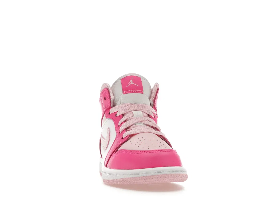 Детские кроссовки для девочек с высоким верхом Jordan 1 Mid Jordan, White/Fierce Pink/Medium Soft Pink — фото 2
