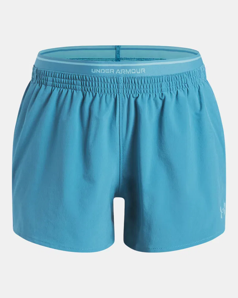 Шорты детские для девочек, внутренний шов 6,4 см, быстросохнущие UA Vanish Woven UnderArmour, Boundless Blue/Blue Haze