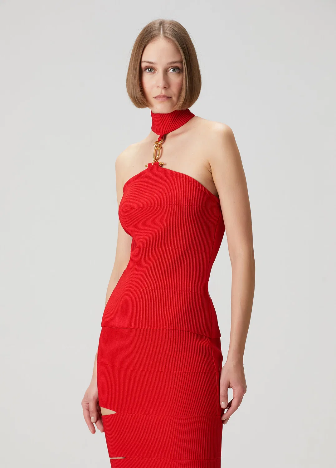 Блуза трикотажная с золотыми аксессуарами Balmain, red