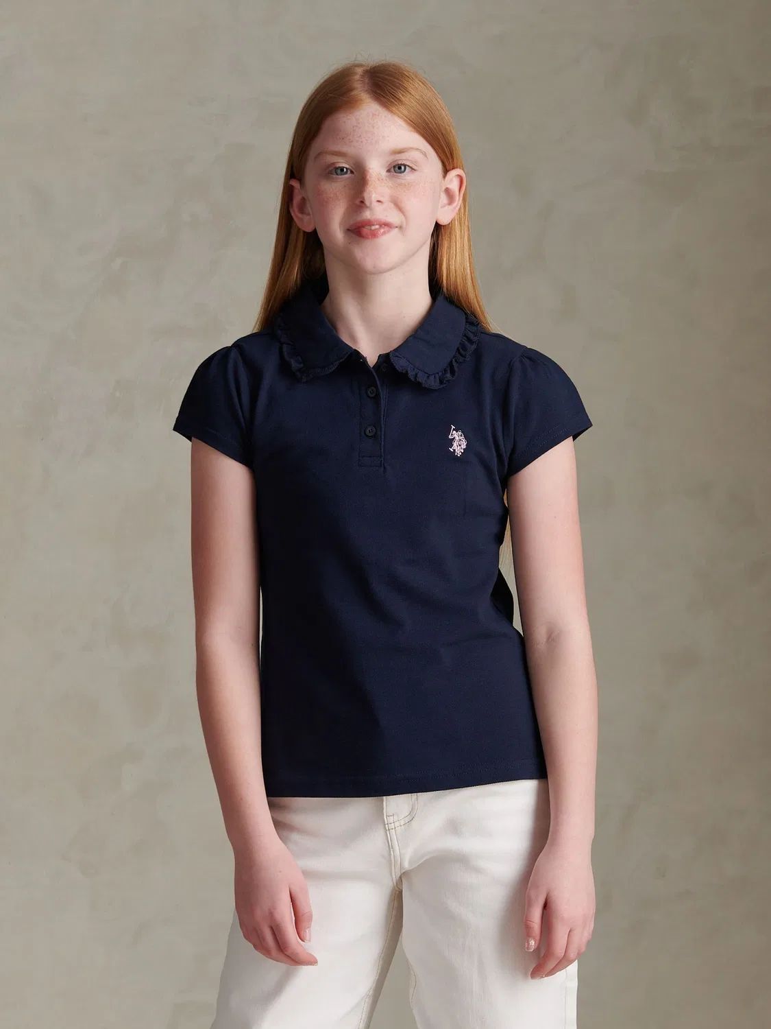 Поло с воланами, хлопок U.S. Polo Assn, темно-синий