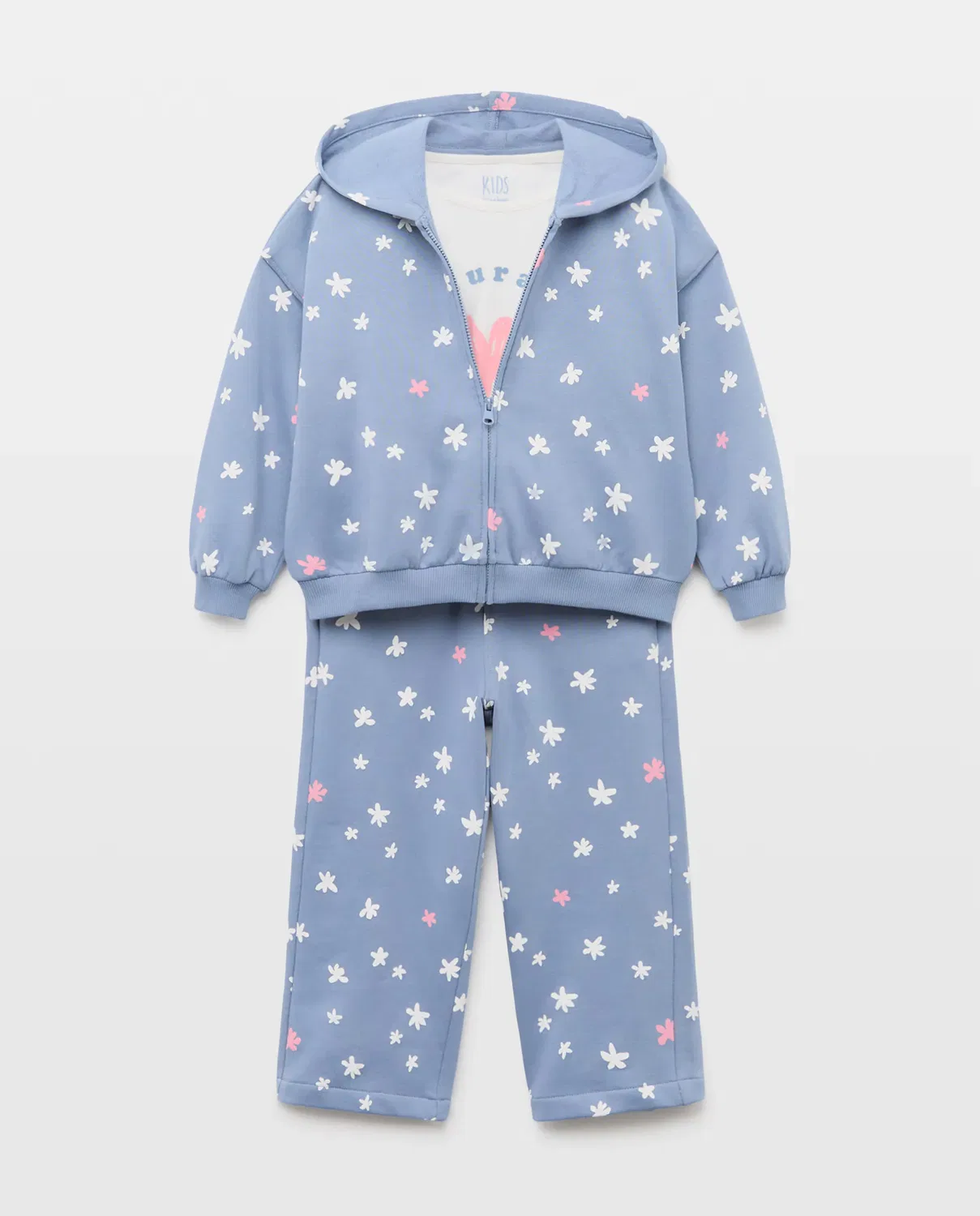 Детский комплект для девочки с принтом Conjunto tres piezas fantasía sudadera abierta capucha all over print y pantalón all over print estrellas Kids El Corte Inglés, Azul Marino — фото 4