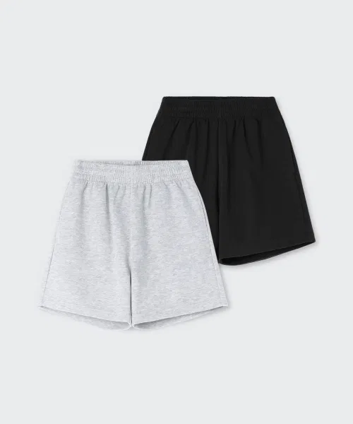 Детские шорты-свитшот с широким кроем, комплект из 2 штук MUSINSA STANDARD KIDS, Black/Medium Grey