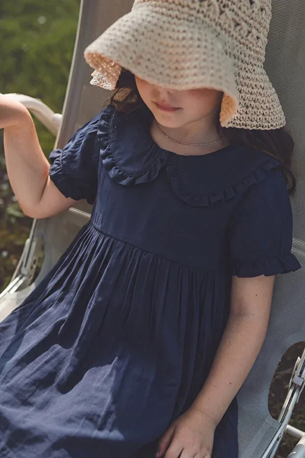 Детское платье для девочек хлопковое Collared modal dress Cigit, Navy Blue