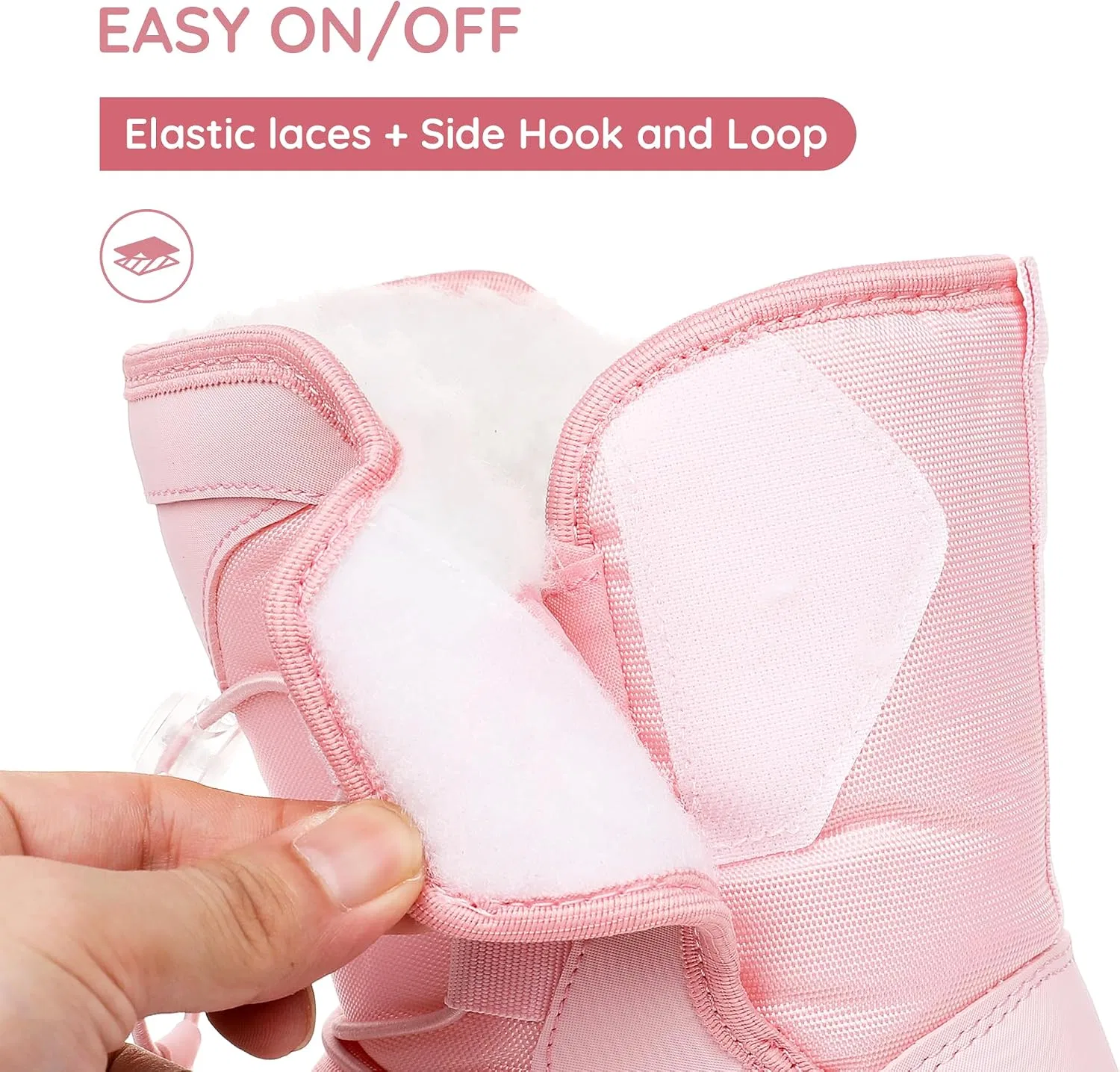 Детские зимние снегозащитные ботинки с боковой молнией Apakowa, Pink — фото 3