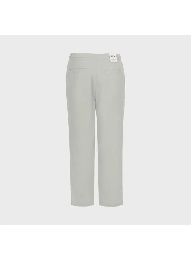 Брюки льняные повседневные Zara, светло-зеленый — фото 3