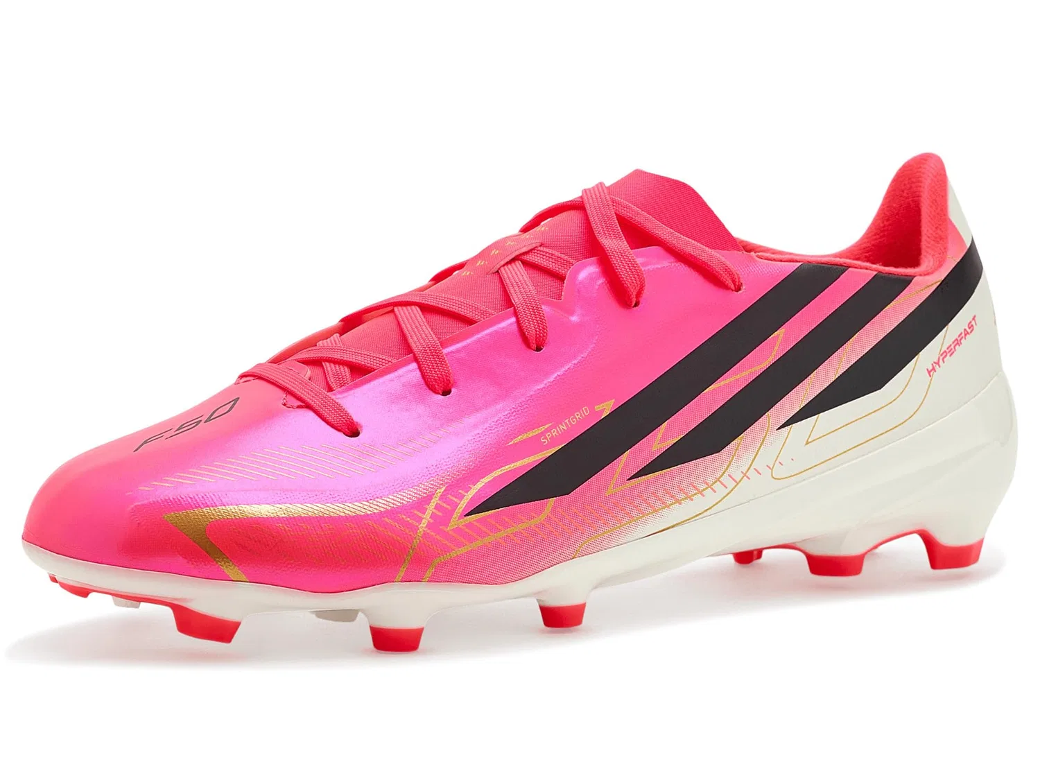 Бутсы F50 Hyperfast League Firm Ground (для маленьких и больших детей) Adidas Kids, Solar Turbo/Core Black/Gold Metallic