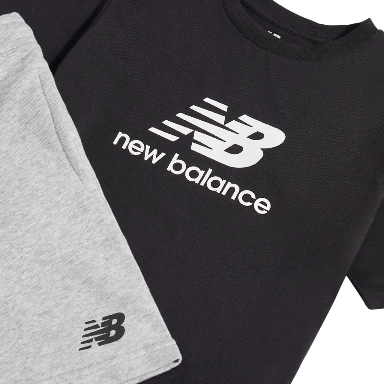 Детский комплект футболки и шорт с принтом Fish and Chips New Balance, Black/Gray — фото 3