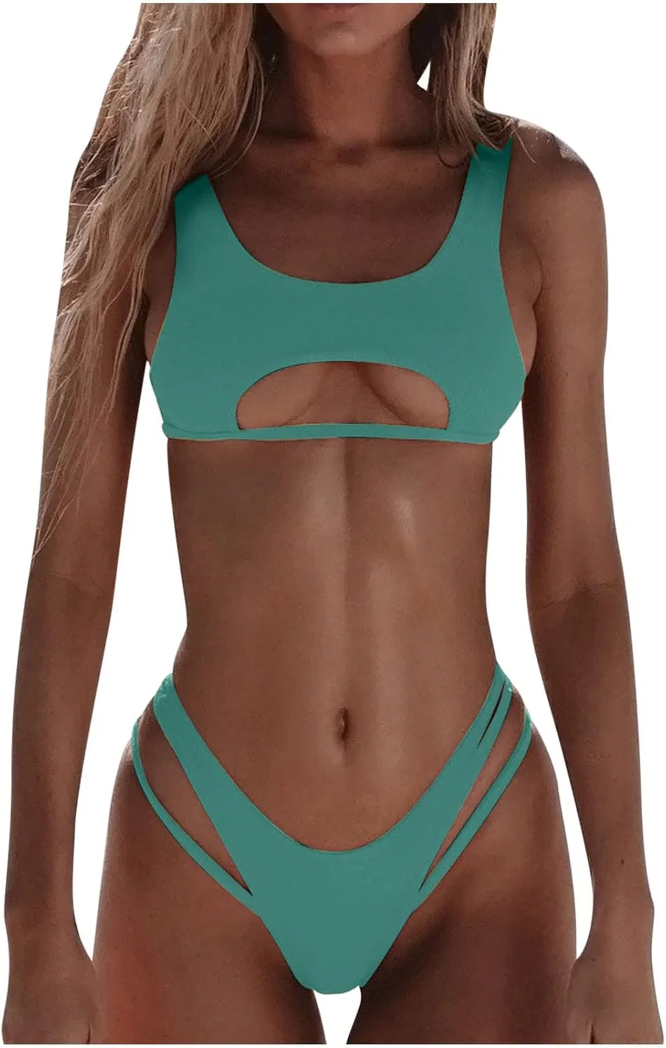 Женский бикини-сет с вырезами Ribbed Back Hook Two Piece, Green